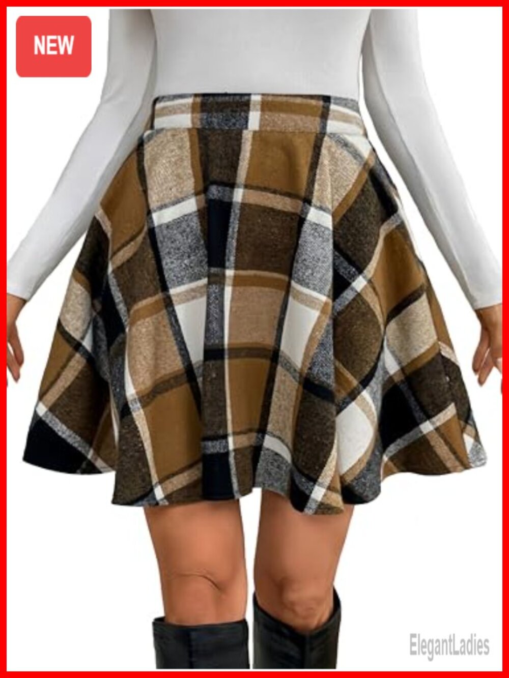 Pleated Plaid Mini Skirt High Waist Flowy A-Line Skater Skirt for Women